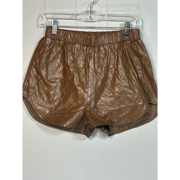 Lumiere Quilted Faux Leather‎ Shorts Elastic Waist Casual Brown Medium - Picture 1 of 6